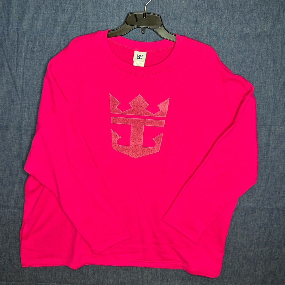 Crown Graphic Long-Sleeve Crewneck Jacket - Hot Pink